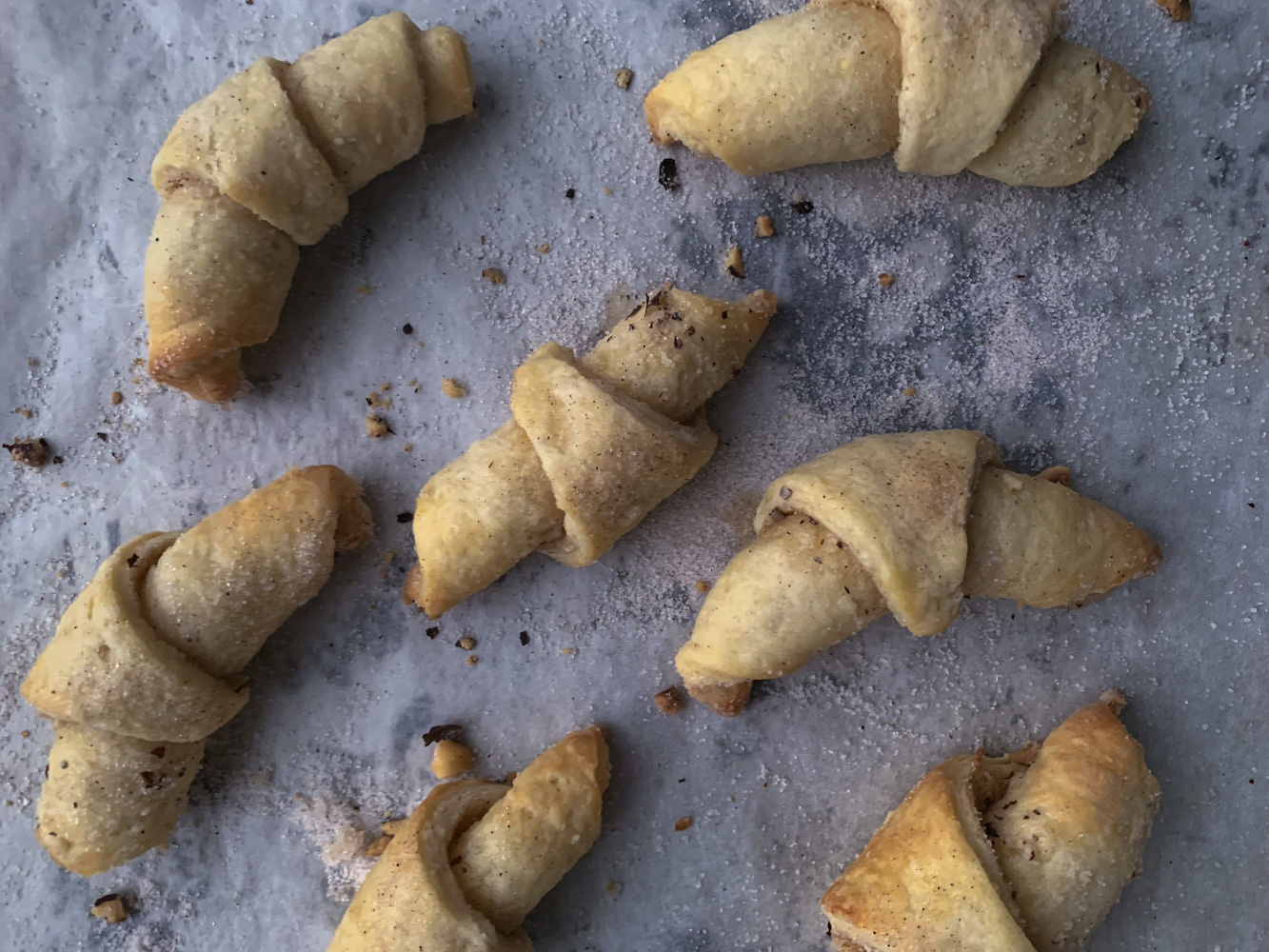 Rugelach rolled cookies with cinnamon and nuts