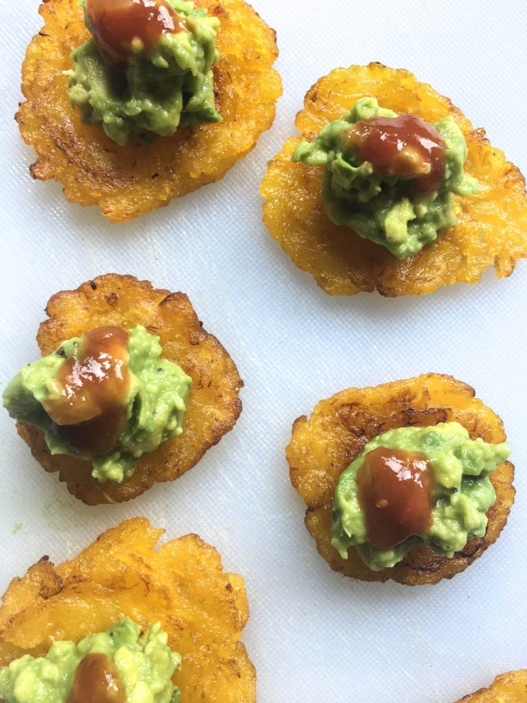 plantain cakes with guacamole and salsa