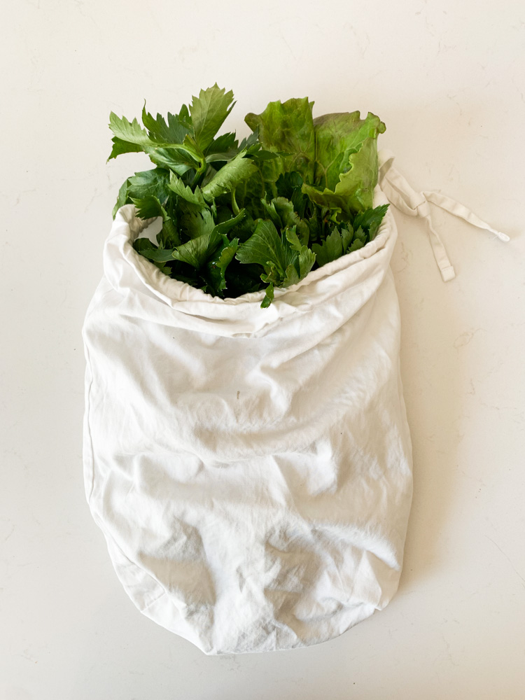 greens in cloth bag