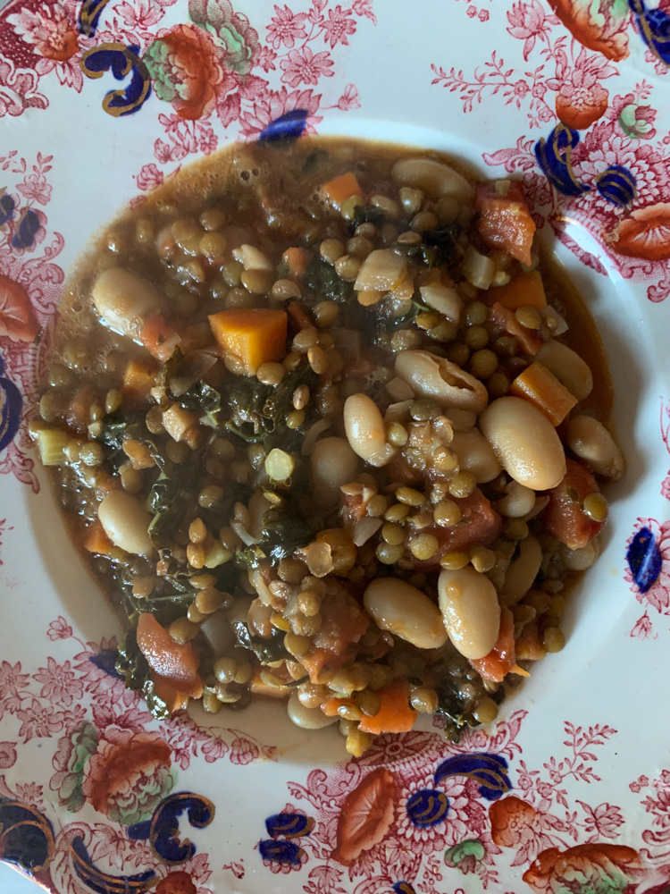 lentil soup in a pretty bowl