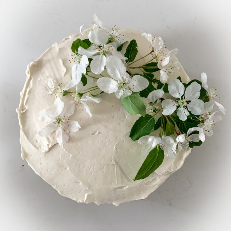 swiss meringue buttercream with apple blossoms